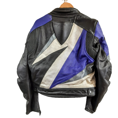 R Jays Size 18 Black Blue and White Leather Motorbike Jacket