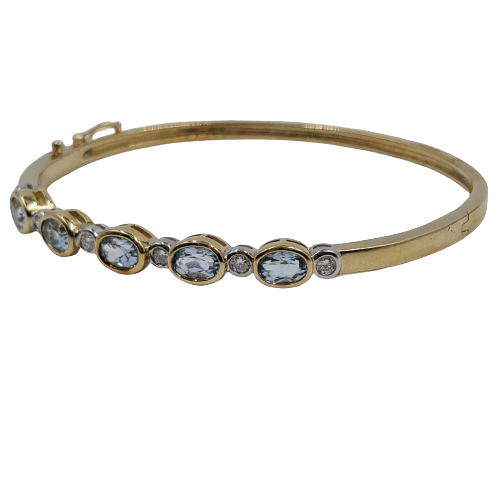 Ladies 9ct White and Yellow Gold Topaz and Diamond Bangle TDW 0.30cts