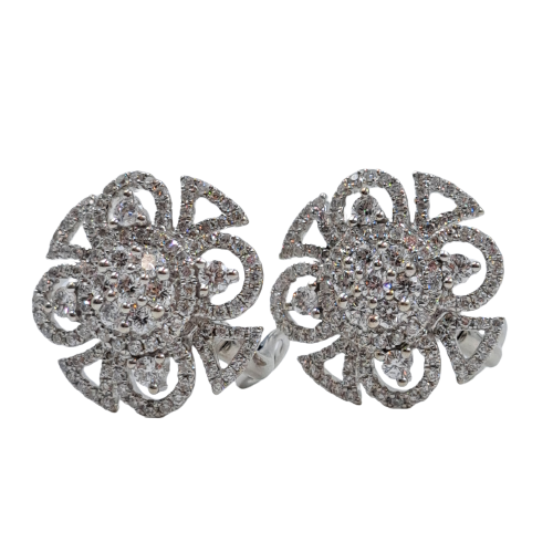 Ladies 14ct White Gold Cluster Stud Earrings TDW 2.06cts