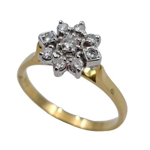 Ladies 18ct Yellow and White Gold Cluster Diamond Ring TDW 0.28cts