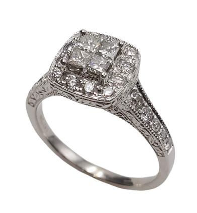 Ladies 14ct White Gold Princess Cut Diamond Ring TDW 1.00cts