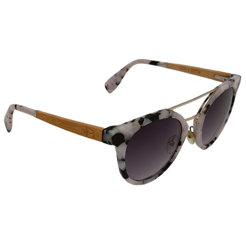 Sticks & Sparrow Element Quartz Ladies' White/Black/Wood Grain Marble Effect Sunglasses SS044M