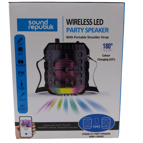 Sound Republik Wireless LED Party Speaker Black With Charger In Box