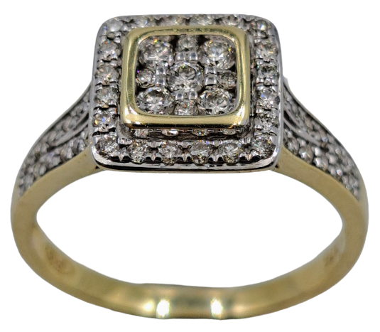 Ladies 9ct Yellow Gold Diamond Custer Ring