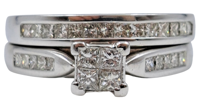 18ct White Gold Princess Cut Diamond Ring Set Size O