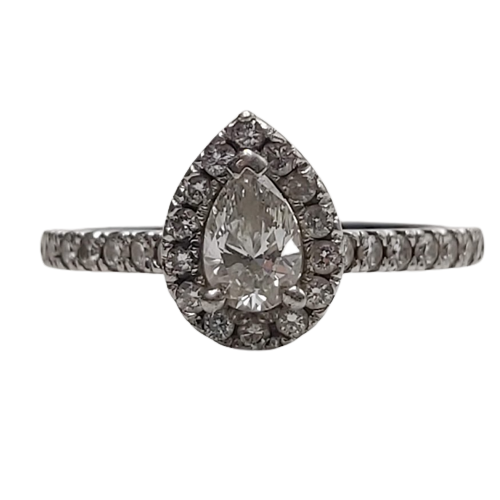 Ladies Platinum Ring Iris Halo Engagement Pear Shaped 0.93CT TDW Size R1/2