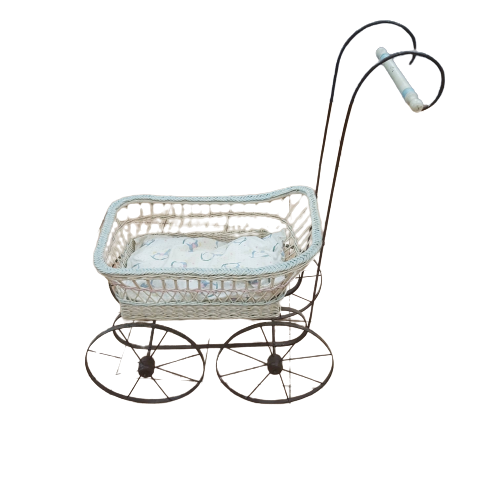 Antique White Rattan Doll Stroller With Metal Framing *PICK-UP ONLY*