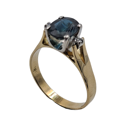 18ct Yellow And White Gold 3 Stone Sapphire And Diamond Ring