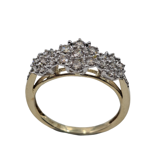 Ladies 10ct Yellow And White Gold Diamond Cluster Ring