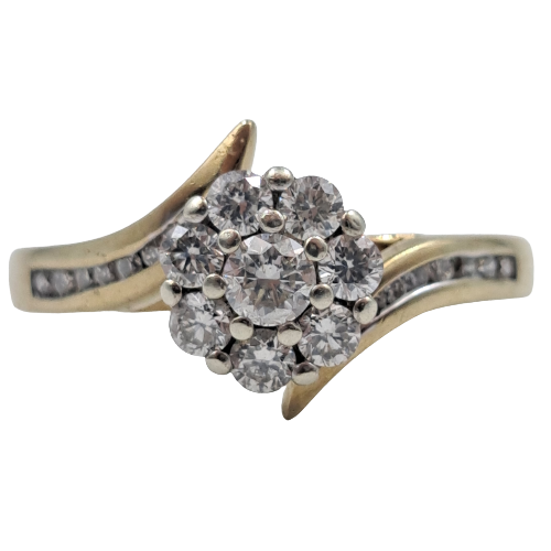 Ladies 9ct Yellow And White Gold Diamond Cluster Ring