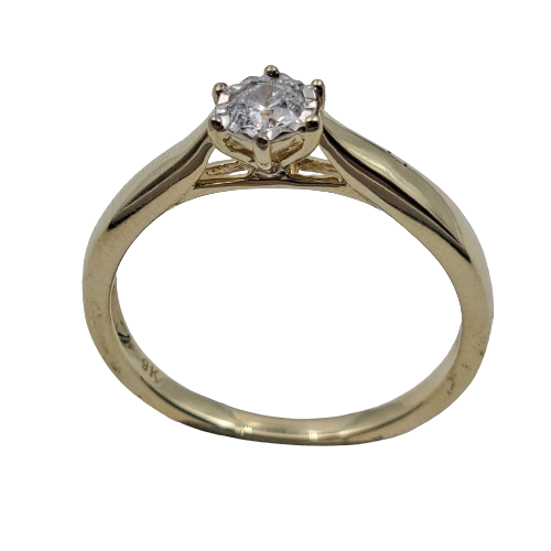 Ladies 9ct Yellow Gold Solitaire Dimond Ring