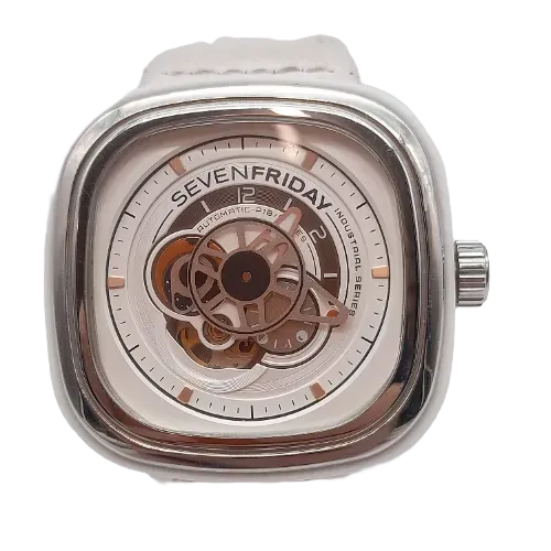Sevenfriday P1B/02 Bright Automatic Genuine Watch - White on Leather Strap - Miyota 8S27 Movement