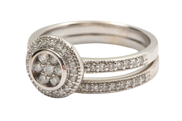 Ladies 10ct White Gold Diamond Cluster Ring Set