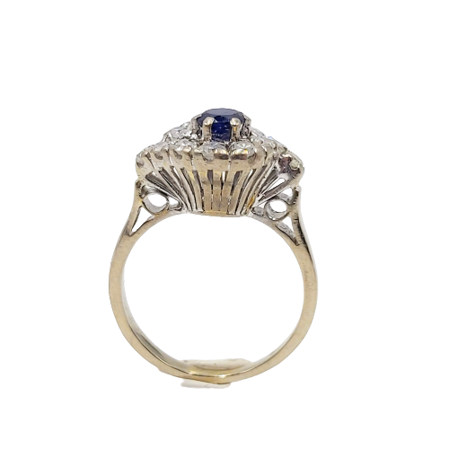 14ct White Gold Handmade Ring with Blue Sapphire and Diamonds
