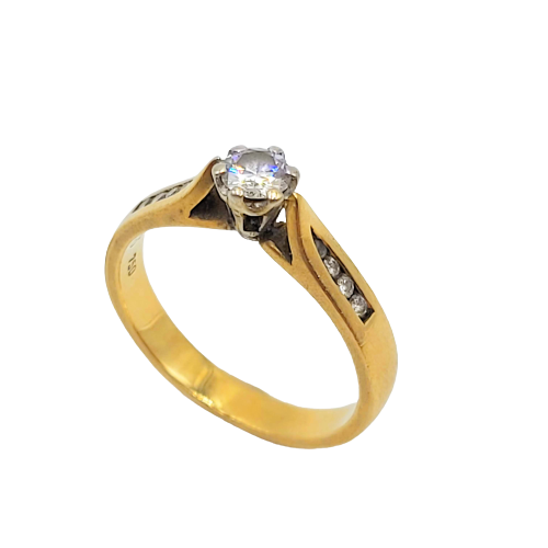 18ct Yellow Gold Diamond Pave Solitaire Ring