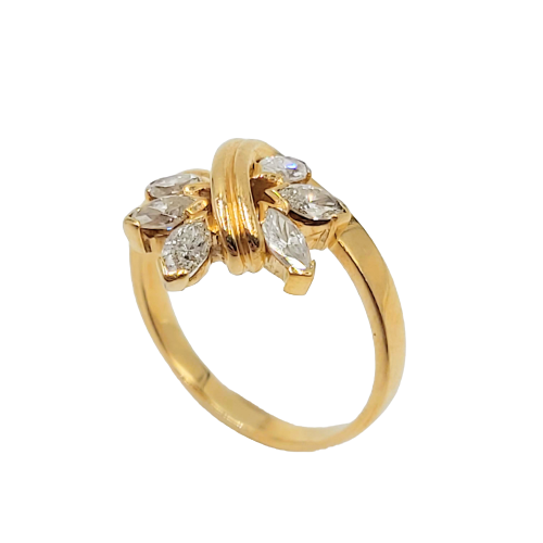 14ct Yellow Gold Vintage Marquise Cut Diamond Flower Ring