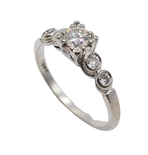 18ct White Gold Princess Cut Round Side Set Diamond Ring