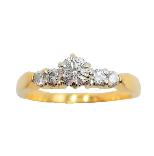 14ct Yellow Gold Round Solitaire Pave Diamond Ring