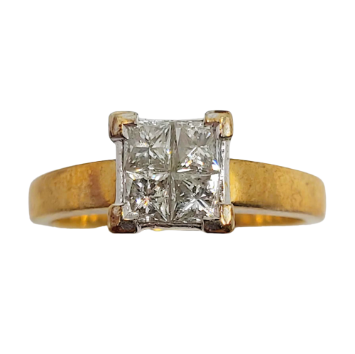 18ct Yellow Gold Princess Cut Cluster Diamond Ring