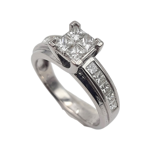 18ct White Gold Princess Cluster Diamond Pave Ring