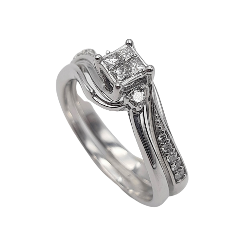 10ct White Gold Princess Cut Diamond Ring Set