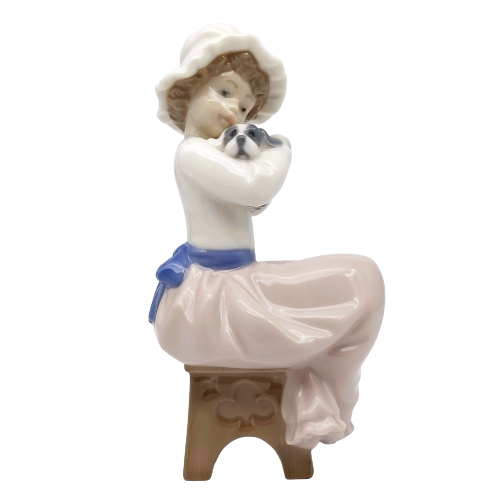 Nao Handmade in Spain Lady Sitting with Dog Porcelain Doll