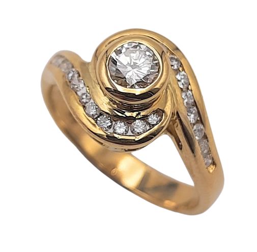 18ct Yellow Gold Solitaire Diamond Swirl Dress Ring
