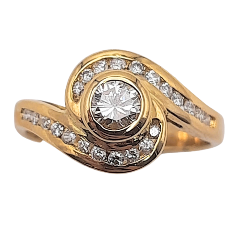 18ct Yellow Gold Solitaire Diamond Swirl Dress Ring