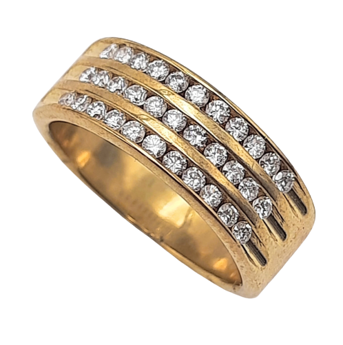 9ct Yellow Gold 3 Row Pave Diamond Ring