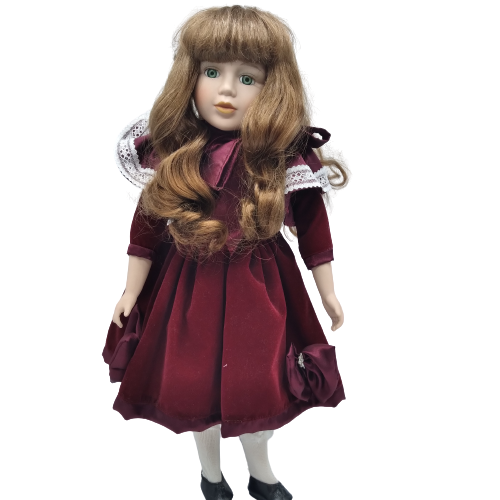 Porcelain Doll Girl in Red Dress