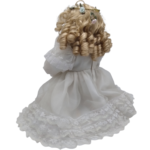 Girl in White Dress with Flower Crown Porcelain Doll