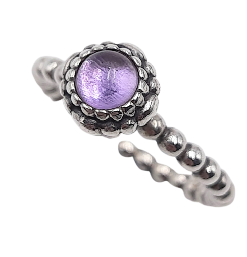Silver Pandora Purple Birth Stone Ring