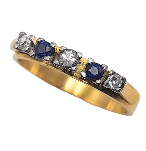 18ct Yellow Gold Blue and Diamond Vintage Pave Ring