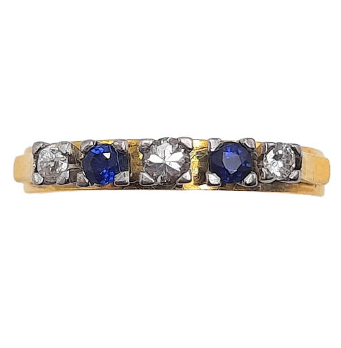 18ct Yellow Gold Blue and Diamond Vintage Pave Ring