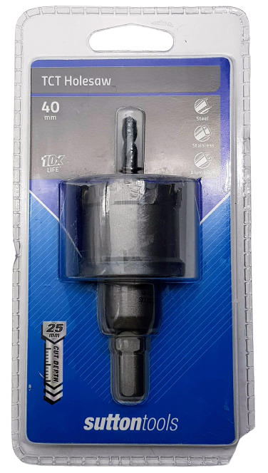 SUTTON TOOLS TCT Holesaw 40mm 25mm Cut Depth Suitable for Steel, Aluminium and Stainless **New in Packaging