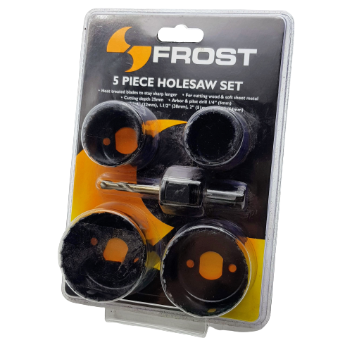 Frost 5 Piece Holesaw Set  Suitable For Cutting Wood and Soft Sheet Metal ** New in Packet