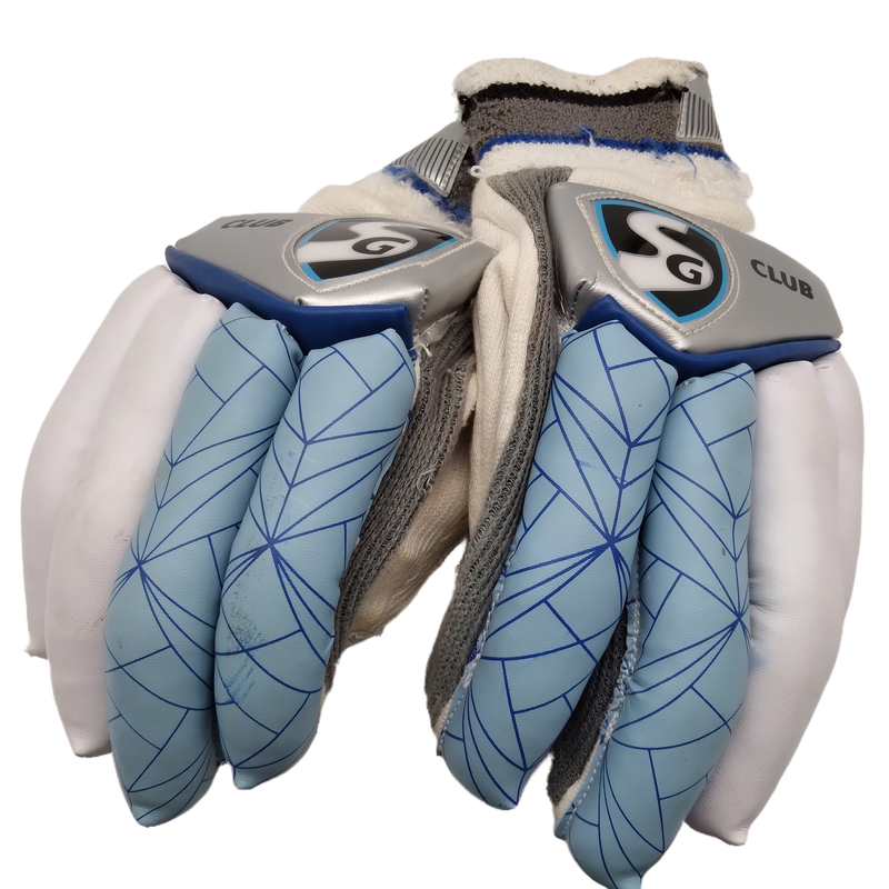 SG Cricket Club Gloves White And Light Blue- Wrist Material Slightly Frayed