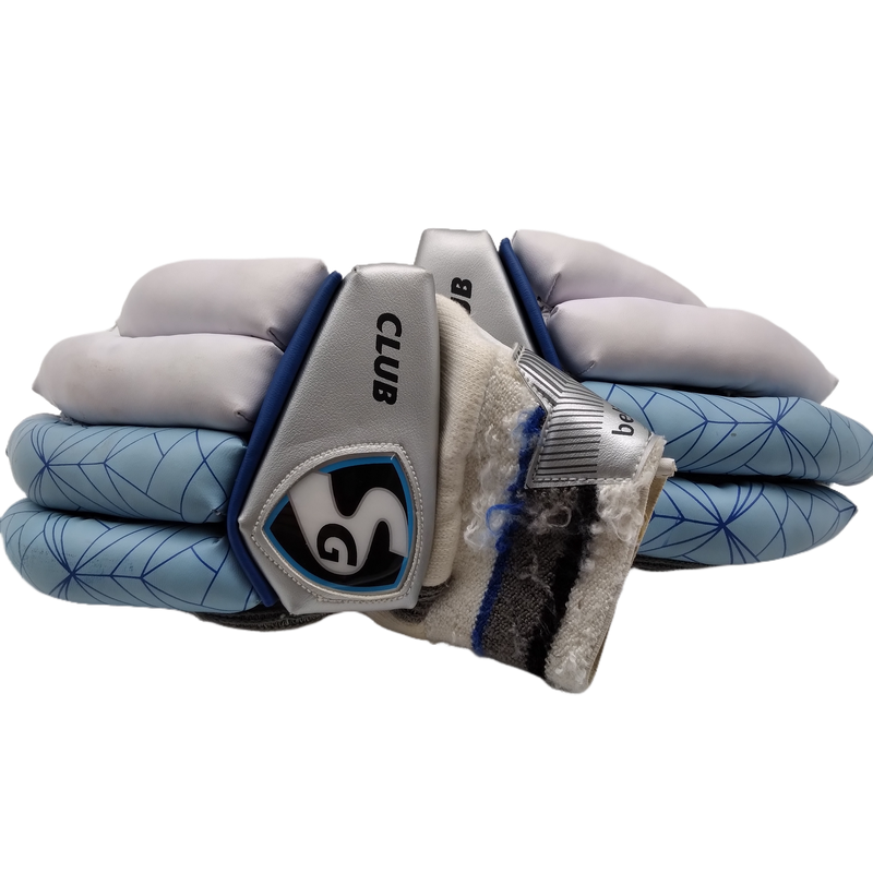 SG Cricket Club Gloves White And Light Blue- Wrist Material Slightly Frayed