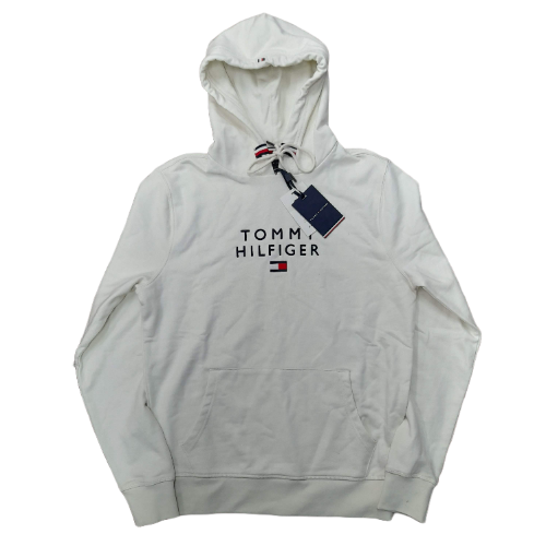 Tommy Hilfiger Unisex White Logo Hooded Sweatshirt with Tags