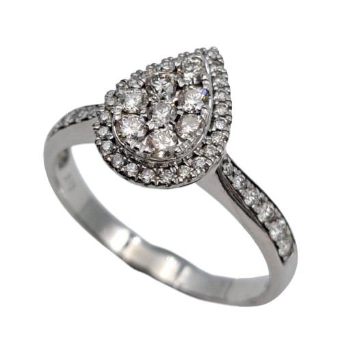 Ladies 9ct White Gold Pear Diamond Cluster Ring TW 0.5cts