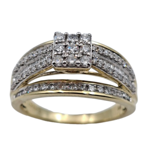 Ladies 9ct Yellow and White Gold Cluster Ring TW 1.00ct